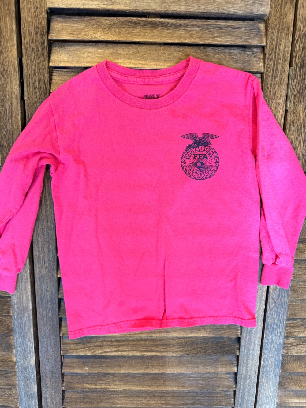 FFA MV Sport Kids Long Sleeve Tee in Hot Pink with FFA Emblem Youth Small